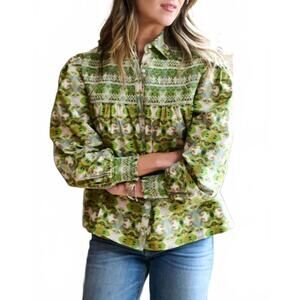 NEW BROOKS AVENUE penelope smocked blouse in camo